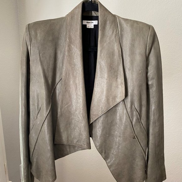 Helmut Lang Leather Moto Jacket Army Green Coat Jacket w/hook  S - Picture 2 of 9